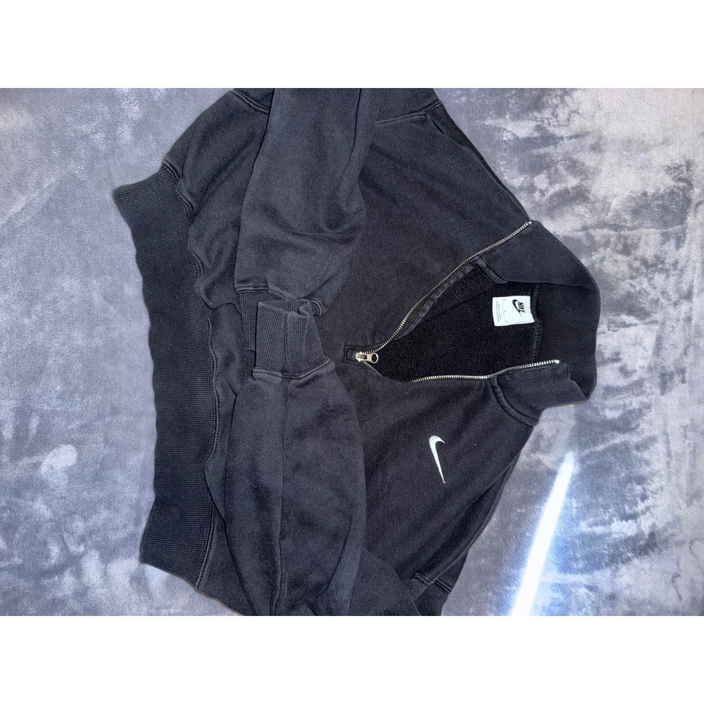 Nike Womens Quarter Zip Cropped Sweatshirt Black Embroidered Swoosh Size M